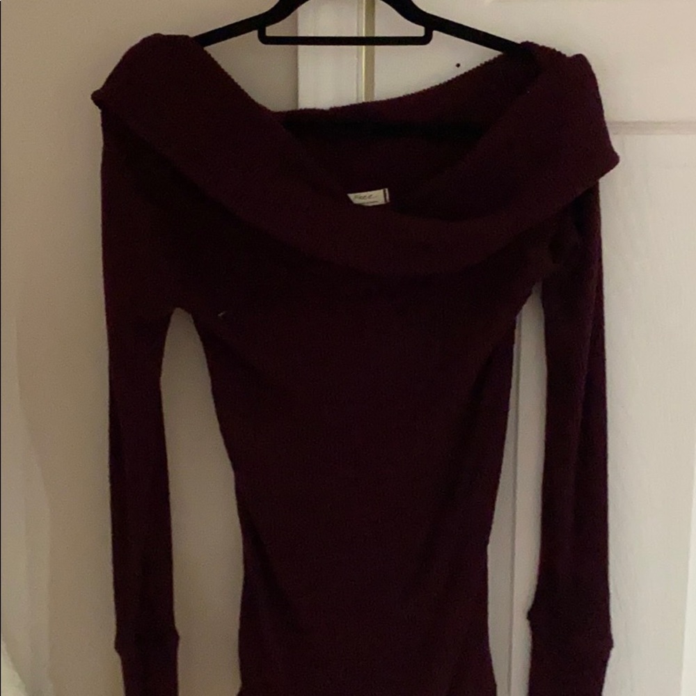 Free People Off-The-Shoulder Maroon Sweater